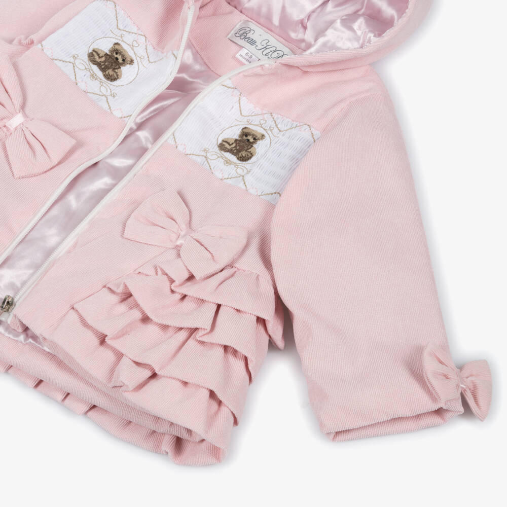 Beau KiD-Baby Girls Pale Pink Corduroy Coat with Teddy Bears & Ruffles | Childrensalon Outlet