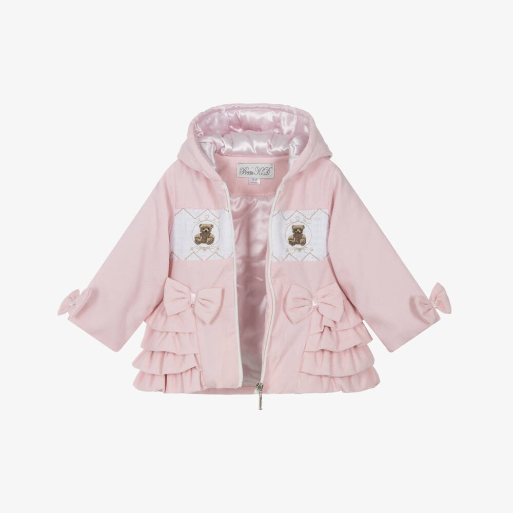 Beau KiD-Baby Girls Pale Pink Corduroy Coat with Teddy Bears & Ruffles | Childrensalon Outlet