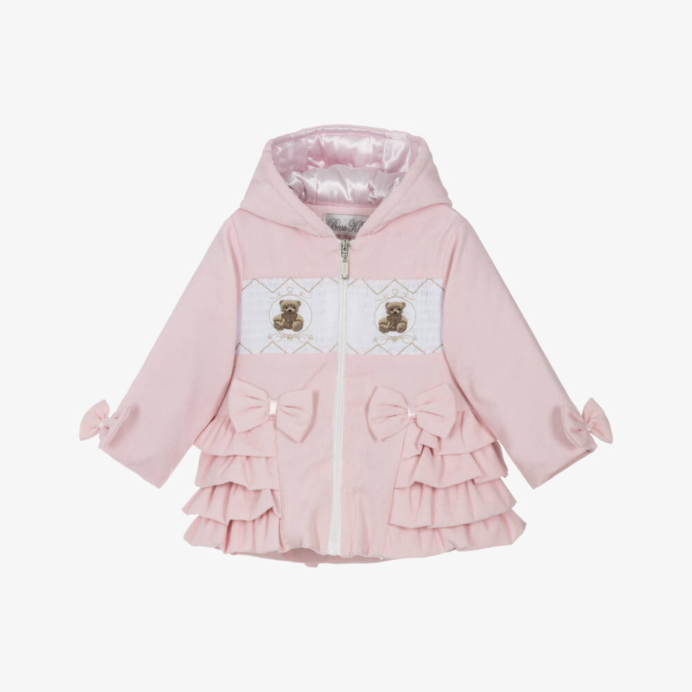 Beau KiD-Baby Girls Pale Pink Corduroy Coat with Teddy Bears & Ruffles | Childrensalon Outlet