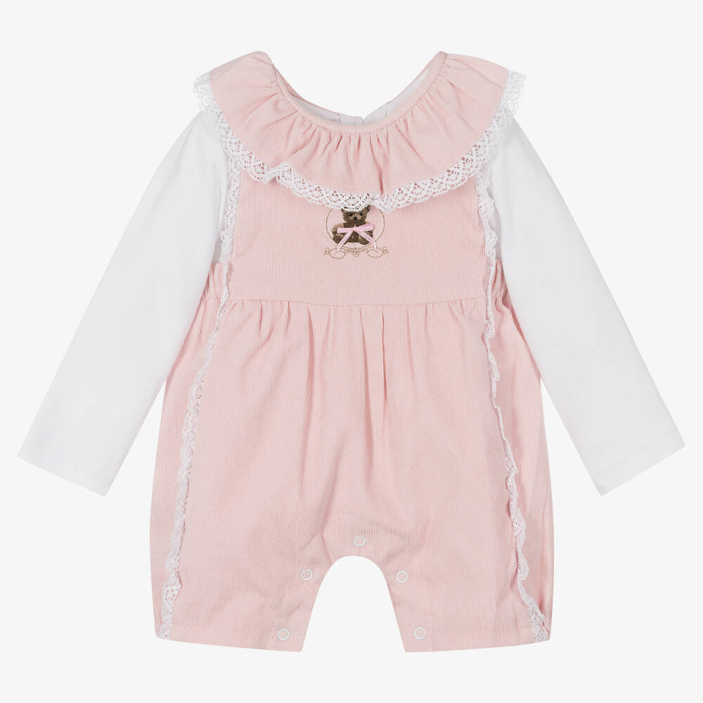 Beau KiD - Baby Girls Pink Teddy Dungaree Set | Childrensalon
