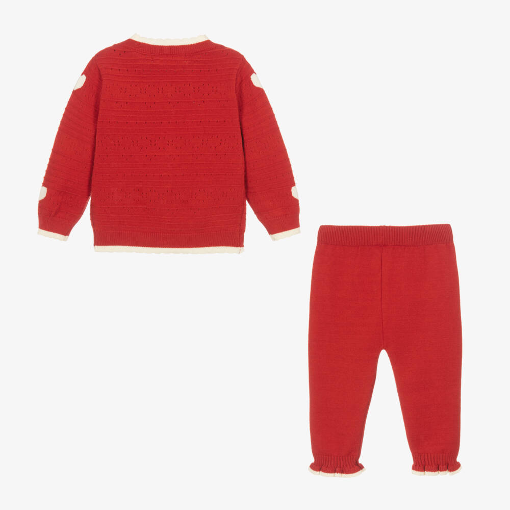 Beau KiD-Baby Girls Red & Ivory Heart Knitted Trouser Set | Childrensalon Outlet