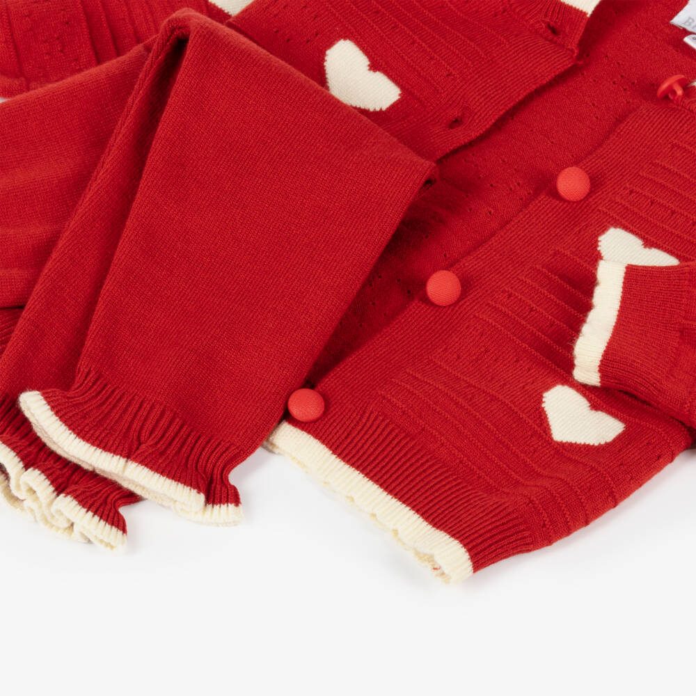 Beau KiD-Baby Girls Red & Ivory Heart Knitted Trouser Set | Childrensalon Outlet