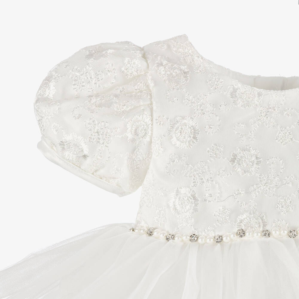 Beau KiD-Baby Girls White Floral Embroidered Tulle Dress | Childrensalon Outlet