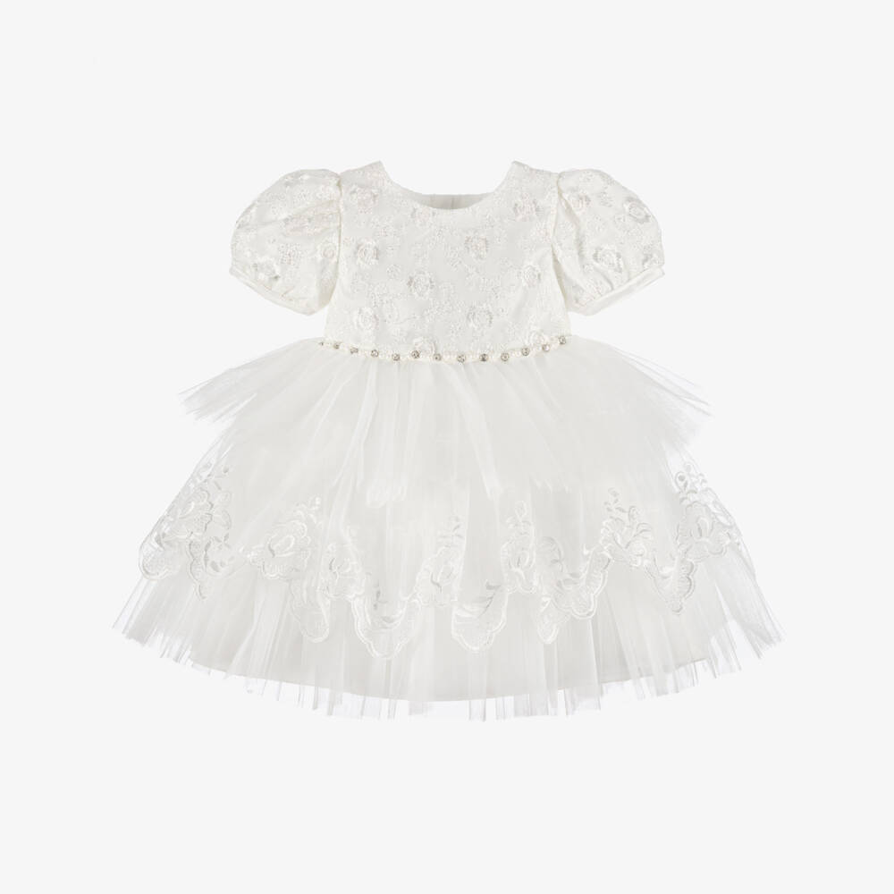 Beau KiD-Baby Girls White Floral Embroidered Tulle Dress | Childrensalon Outlet