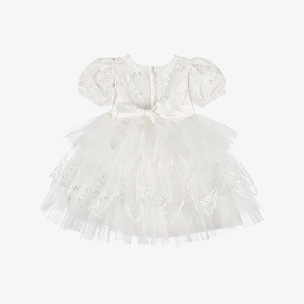 Beau KiD-Baby Girls White Floral Embroidered Tulle Dress | Childrensalon Outlet