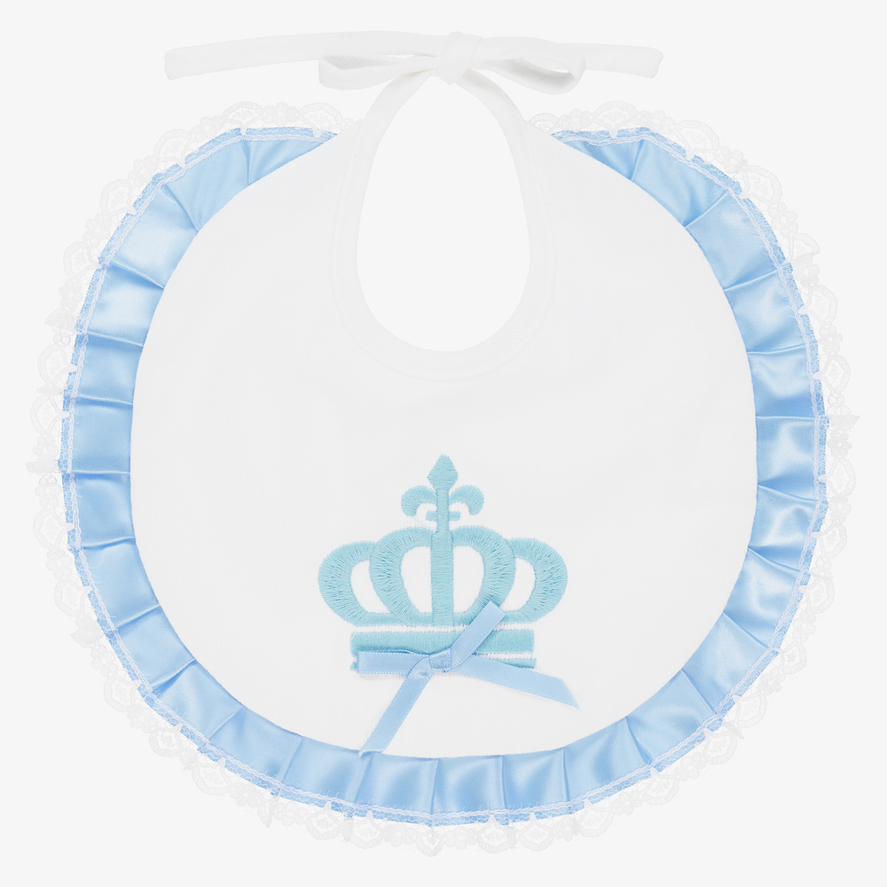 Beau KiD - Baby White & Blue Crown Bib | Childrensalon