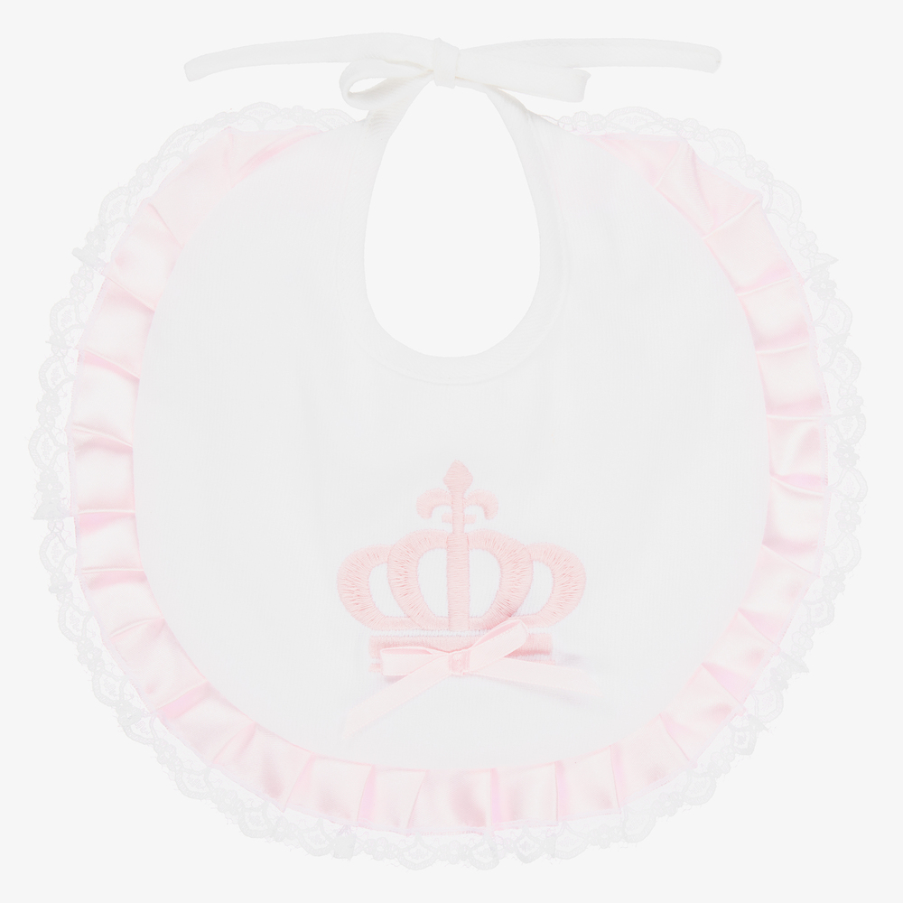 Beau KiD - Baby White & Pink Crown Bib | Childrensalon
