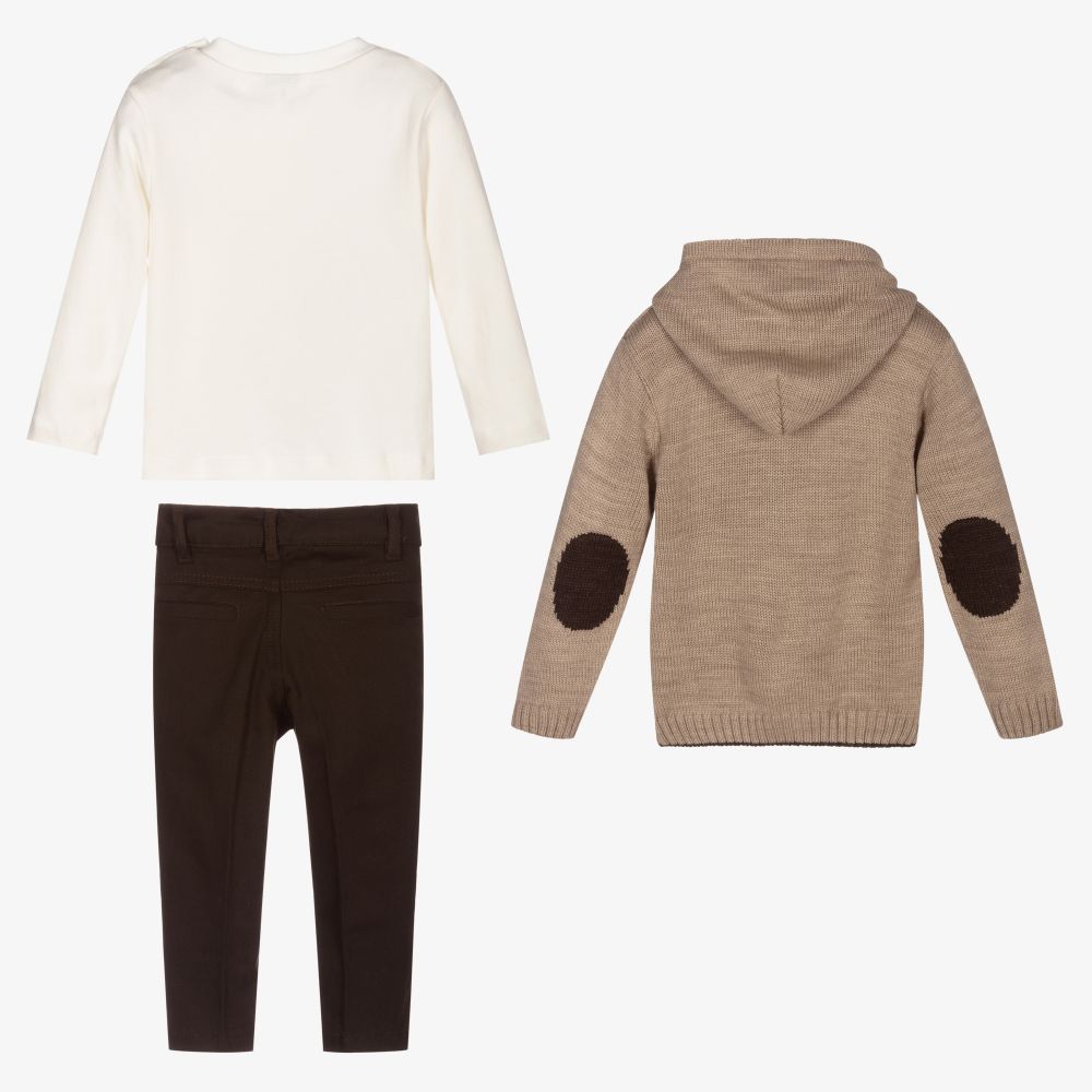 بو كيد-Beige & Brown Baby Trouser Set | Childrensalon Outlet