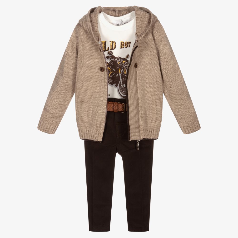 Beau KiD-Beige & Brown Baby Trouser Set | Childrensalon Outlet