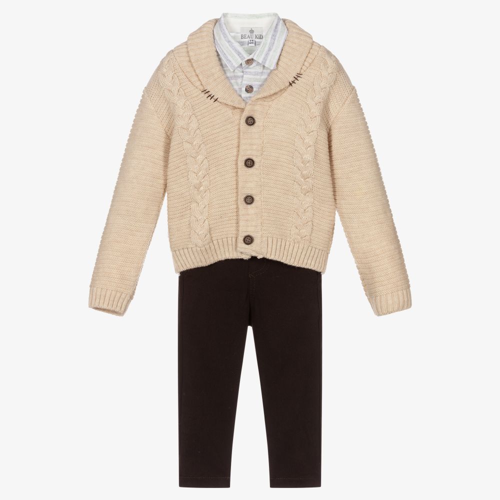 Beau KiD - Beige & Brown Trouser Set | Childrensalon