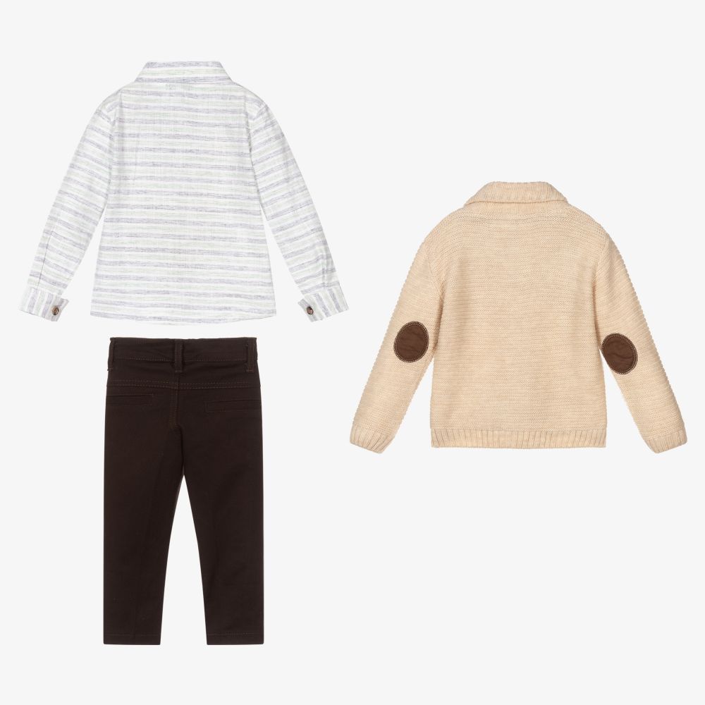 Beau KiD-Beige & Brown Trouser Set | Childrensalon Outlet