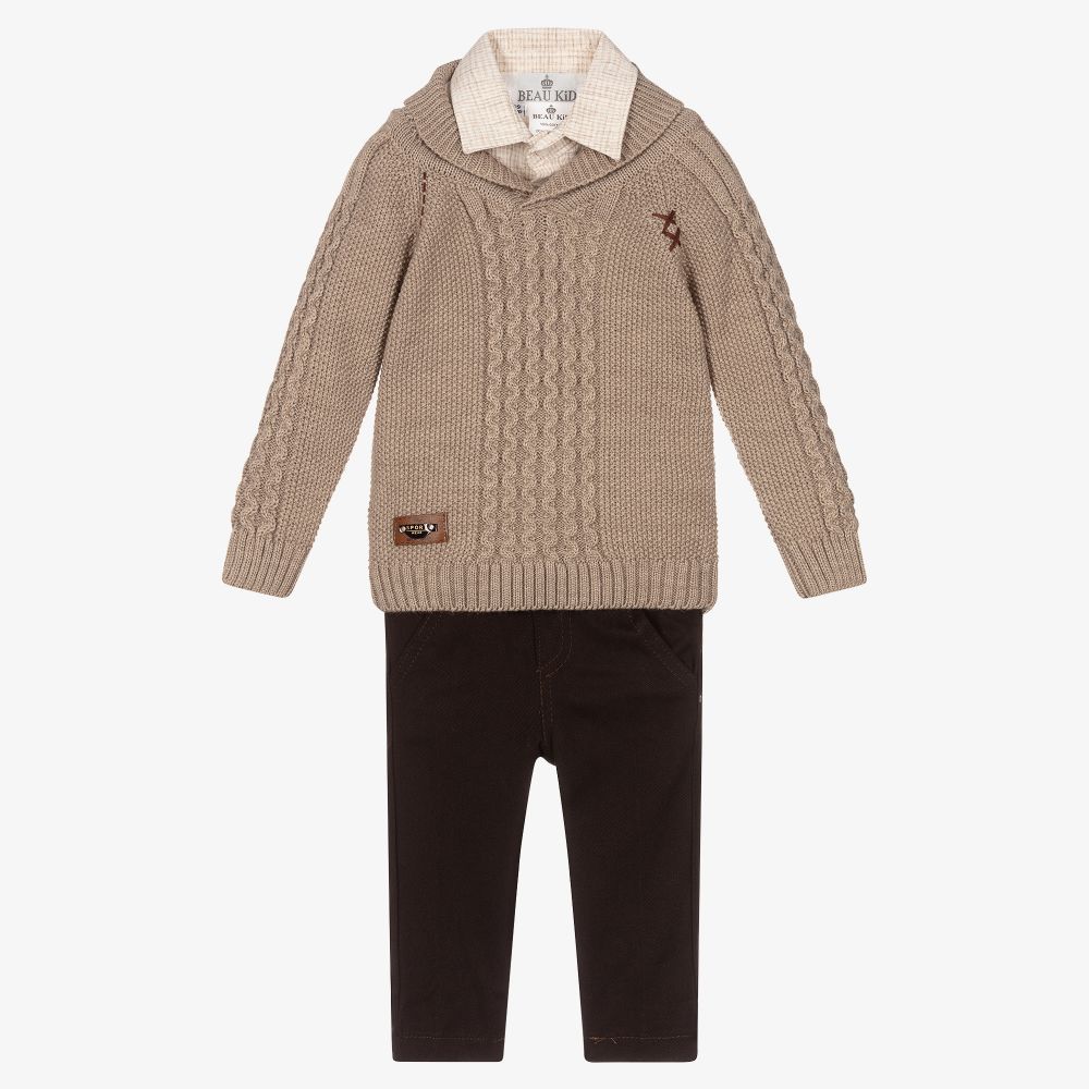 Beau KiD - Beige & Brown Trouser Set | Childrensalon