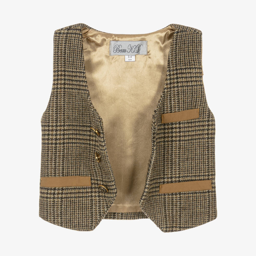 Beau KiD-Beige Houndstooth Shorts Set | Childrensalon Outlet