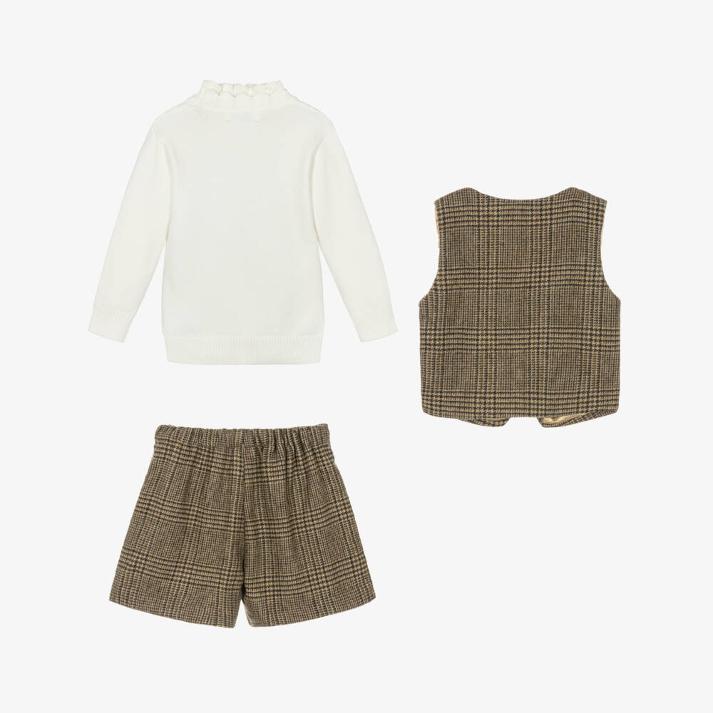 Beau KiD-Beige Houndstooth Shorts Set | Childrensalon Outlet