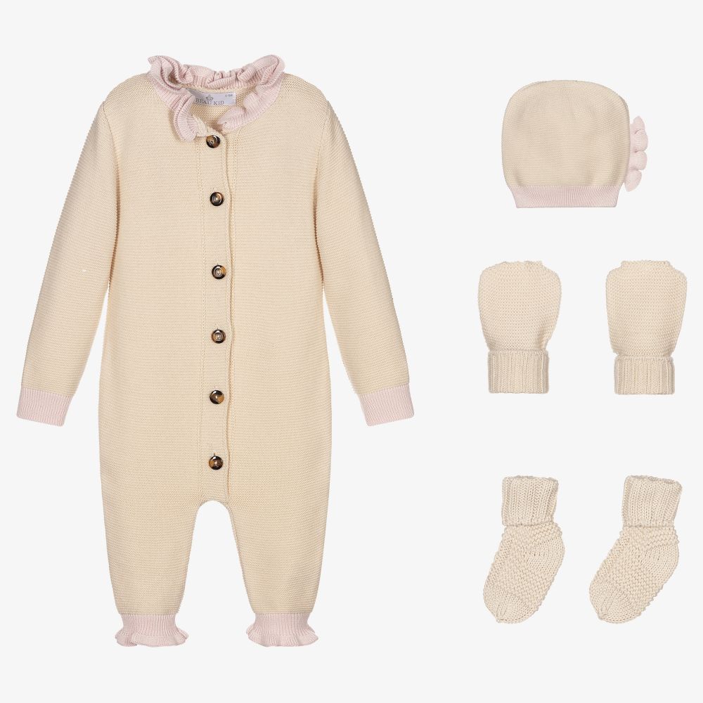 Beau KiD - Beige Knitted Babysuit Set | Childrensalon