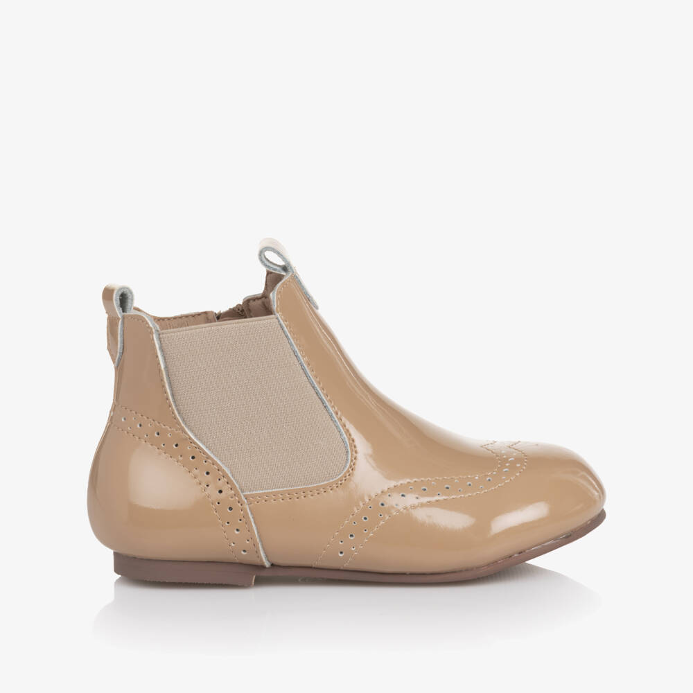 Beau KiD-Beige Patent Leather Chelsea Boots | Childrensalon Outlet