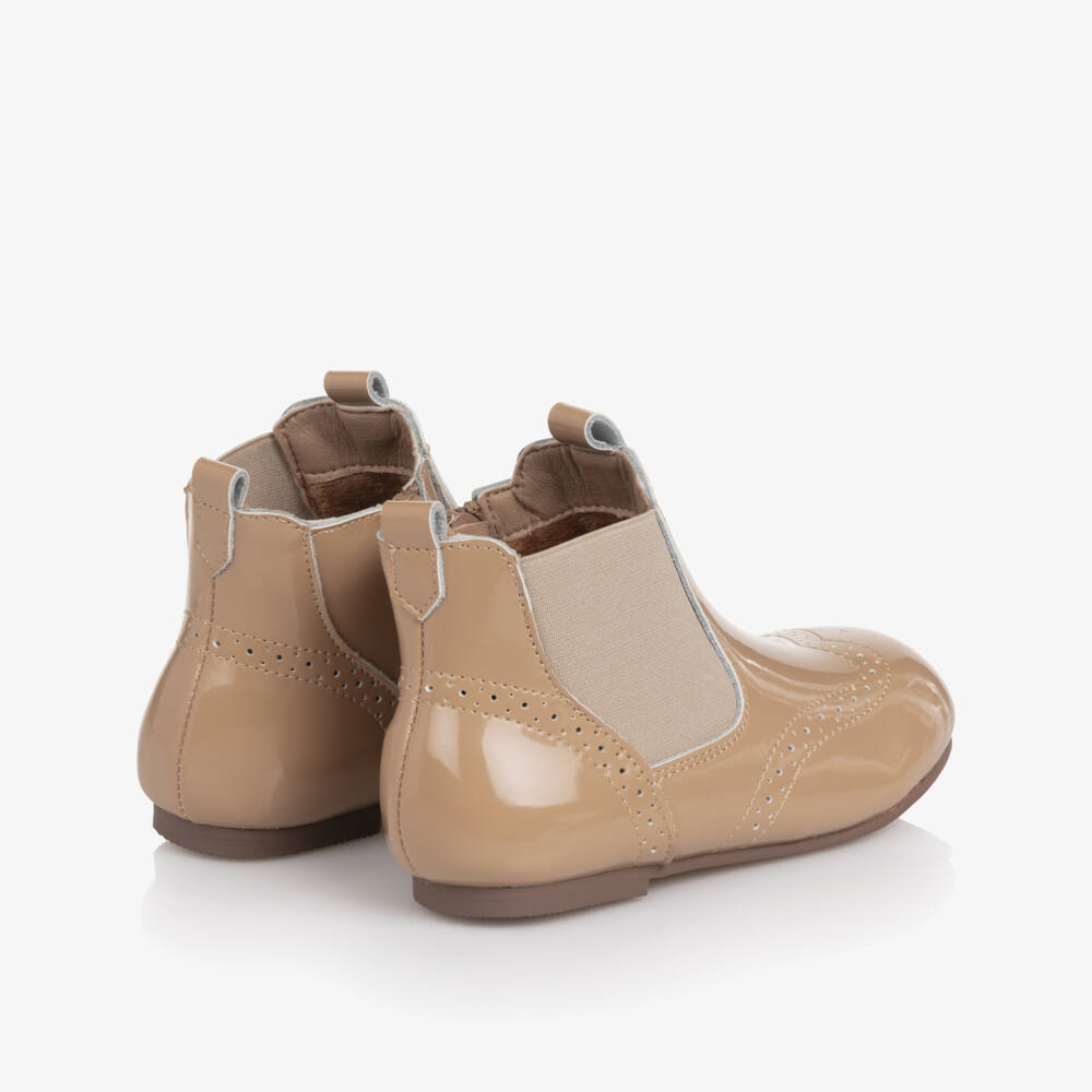 Beau KiD-Beige Patent Leather Chelsea Boots | Childrensalon Outlet