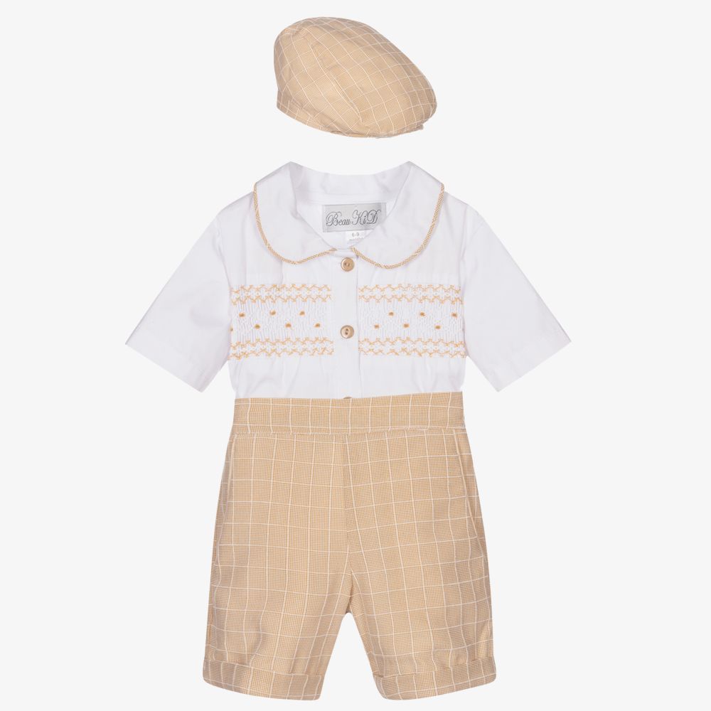Beau KiD - Бело-бежевый комплект с шортами с вафельными складками для малышей | Childrensalon
