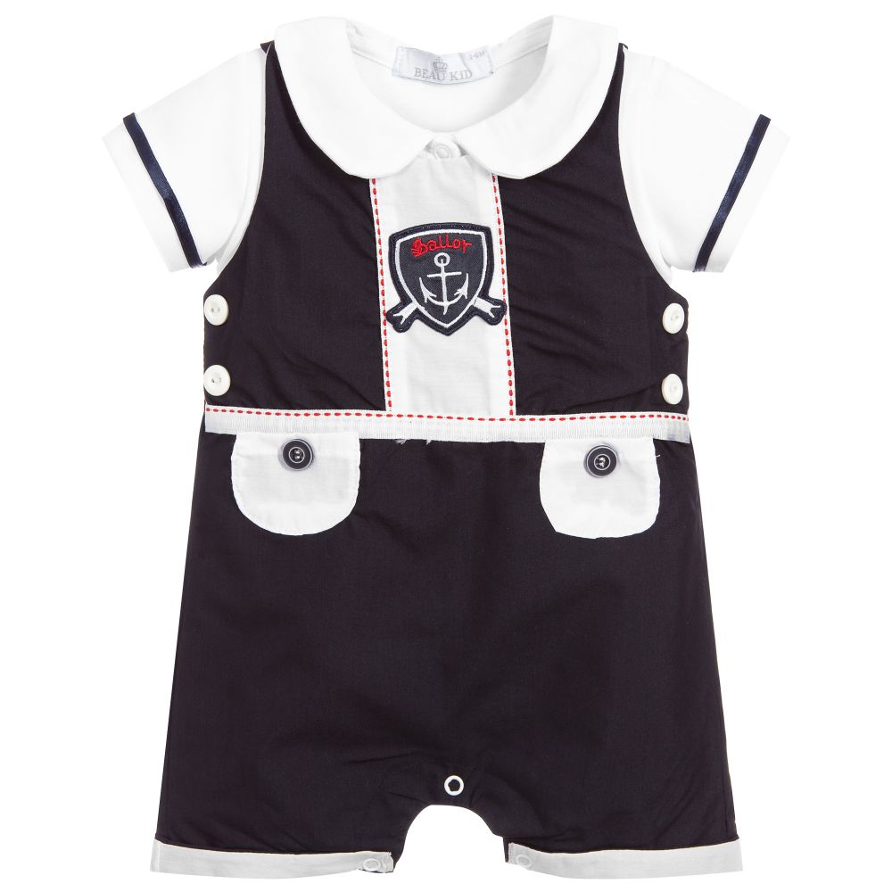 Beau KiD - Blue Cotton Dungarees Set | Childrensalon