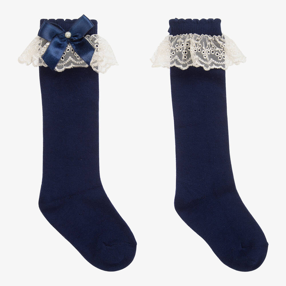Beau KiD - Chaussettes montantes bleues en coton et dentelle | Childrensalon