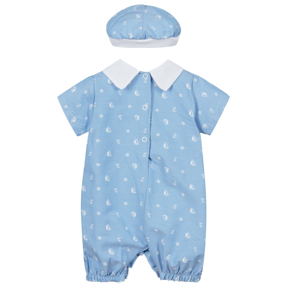 Beau KiD-Комплект с голубым хлопковым песочником и шапочкой | Childrensalon Outlet