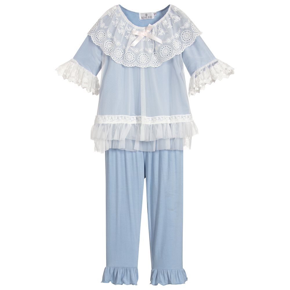Beau KiD - Blauer Jersey-Pyjama mit Spitze | Childrensalon