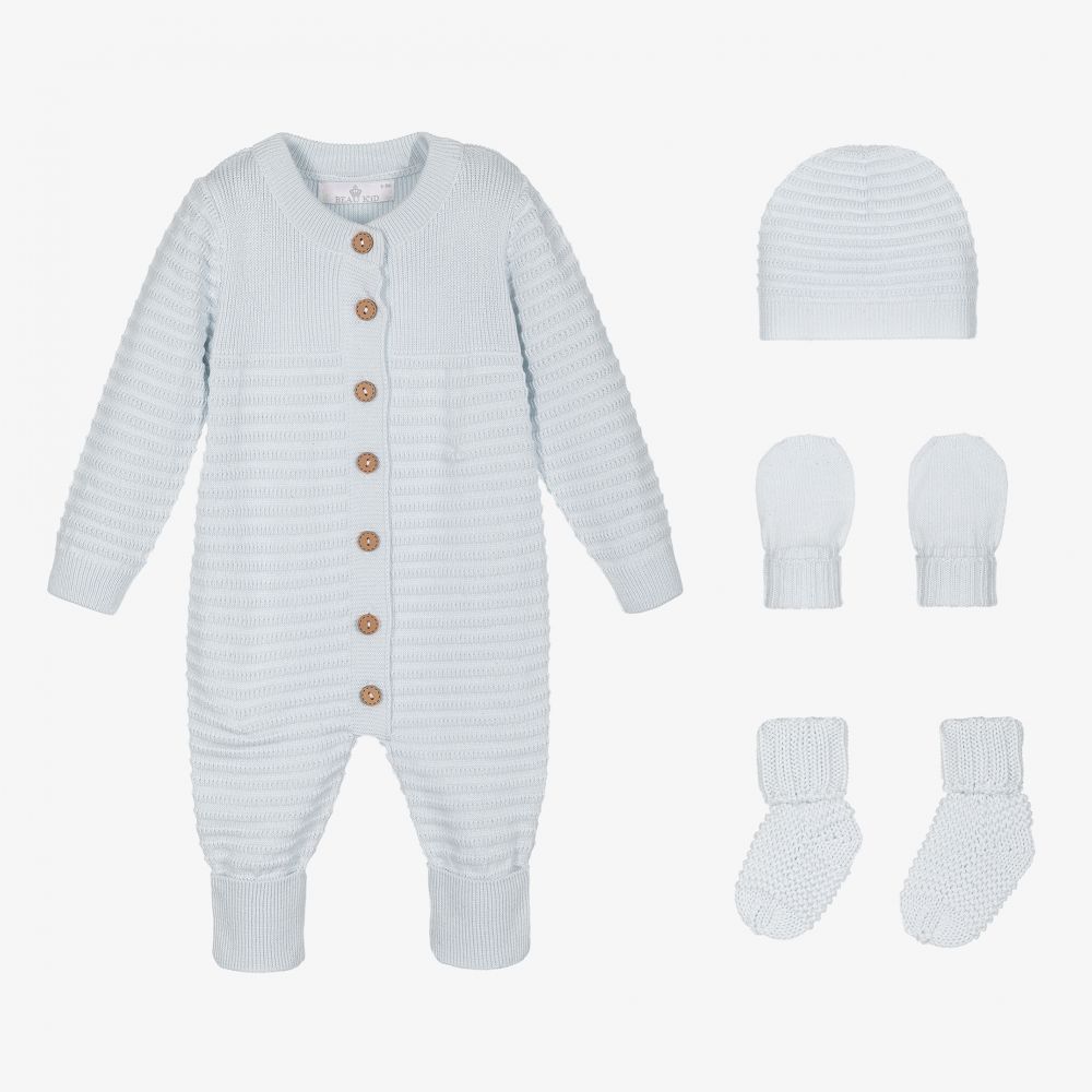Beau KiD - Blue Knitted Babysuit Set | Childrensalon