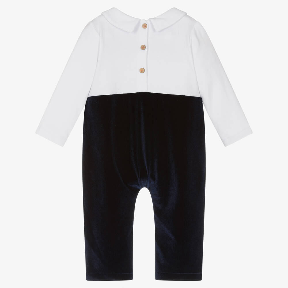 Beau KiD-Blue Velour & Red Tartan Romper | Childrensalon Outlet