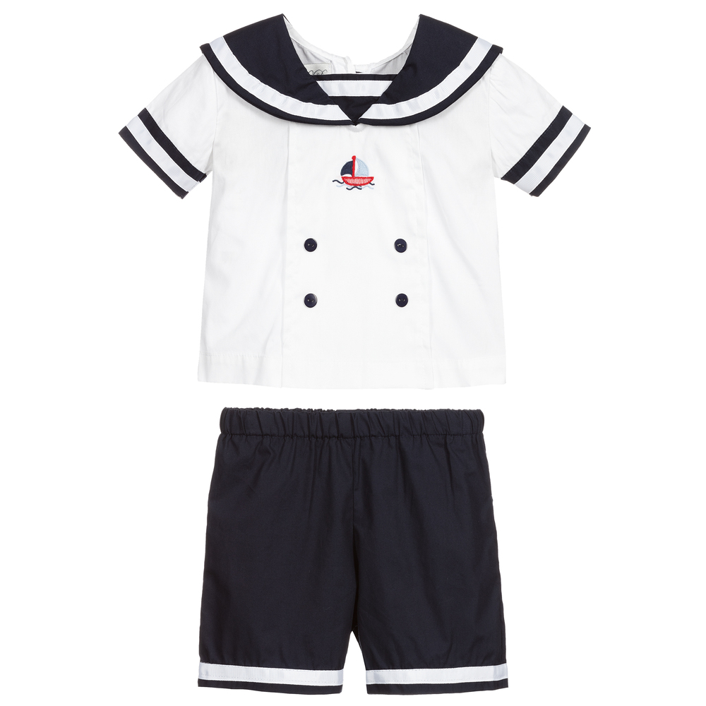 Beau KiD-Blue & White Sailor Shorts Set | Childrensalon Outlet