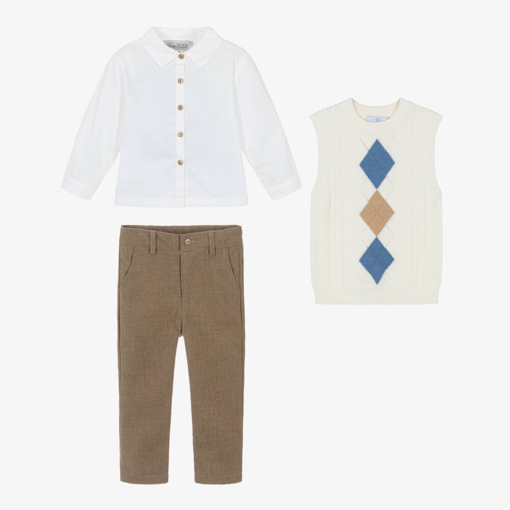 Beau KiD-Boy Brown & Ivory Trouser Set with Hat | Childrensalon Outlet