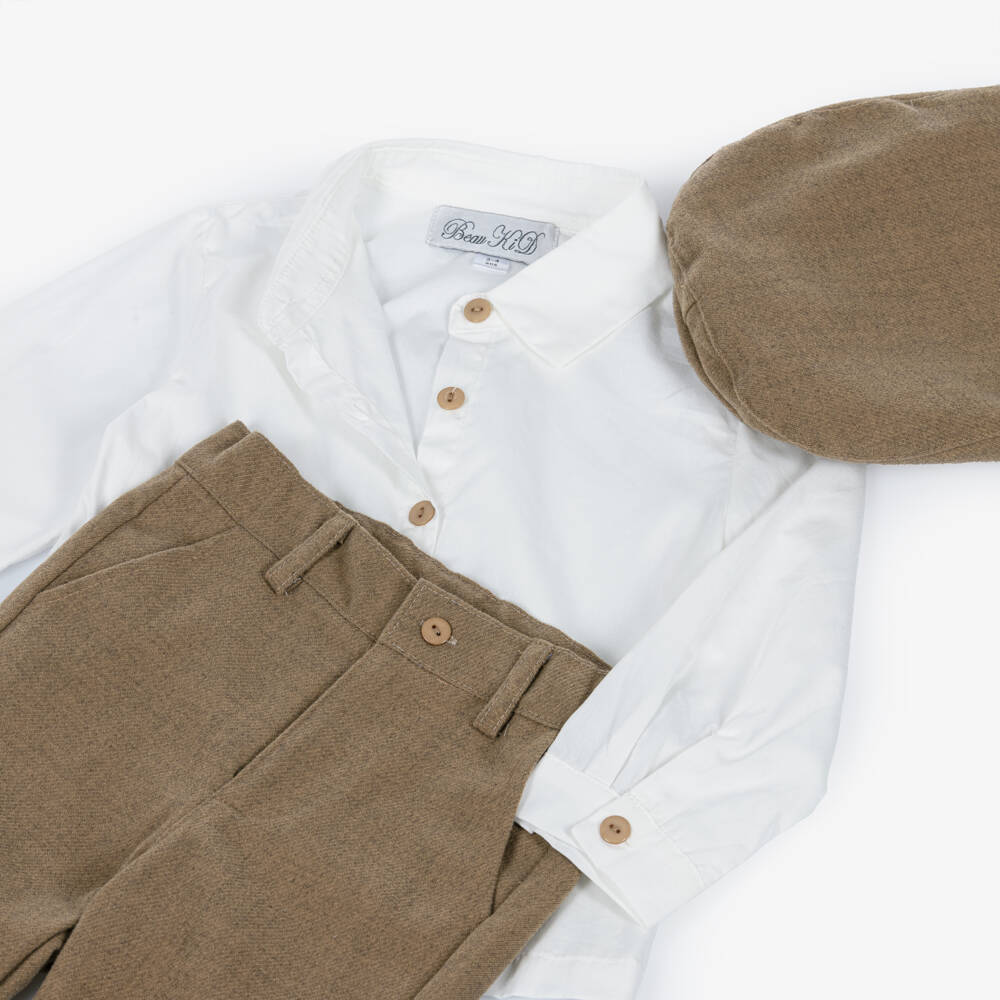 Beau KiD-Boy Brown & Ivory Trouser Set with Hat | Childrensalon Outlet