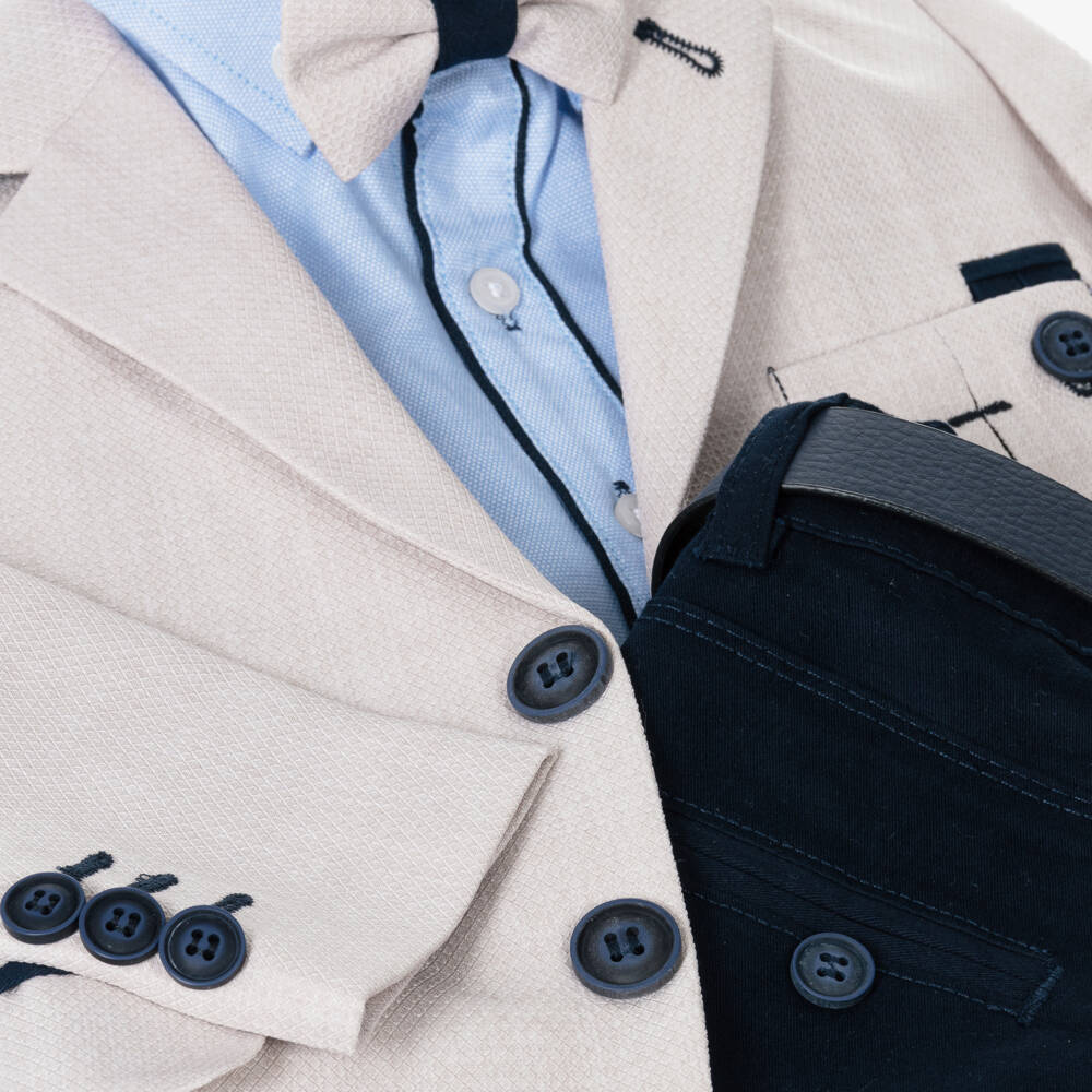 Beau KiD-Boys Beige & Blue Suit | Childrensalon Outlet