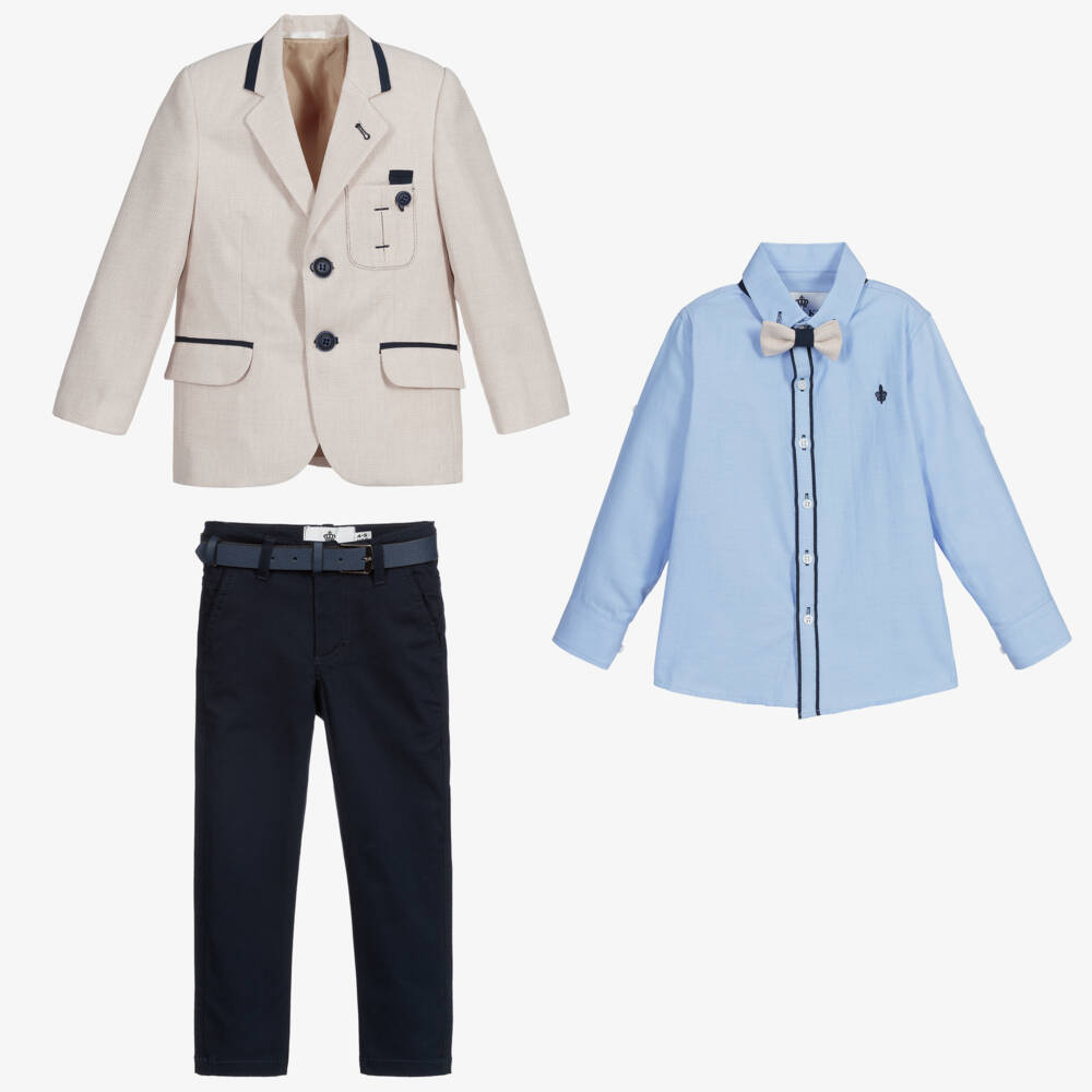 Beau KiD-Boys Beige & Blue Suit | Childrensalon Outlet