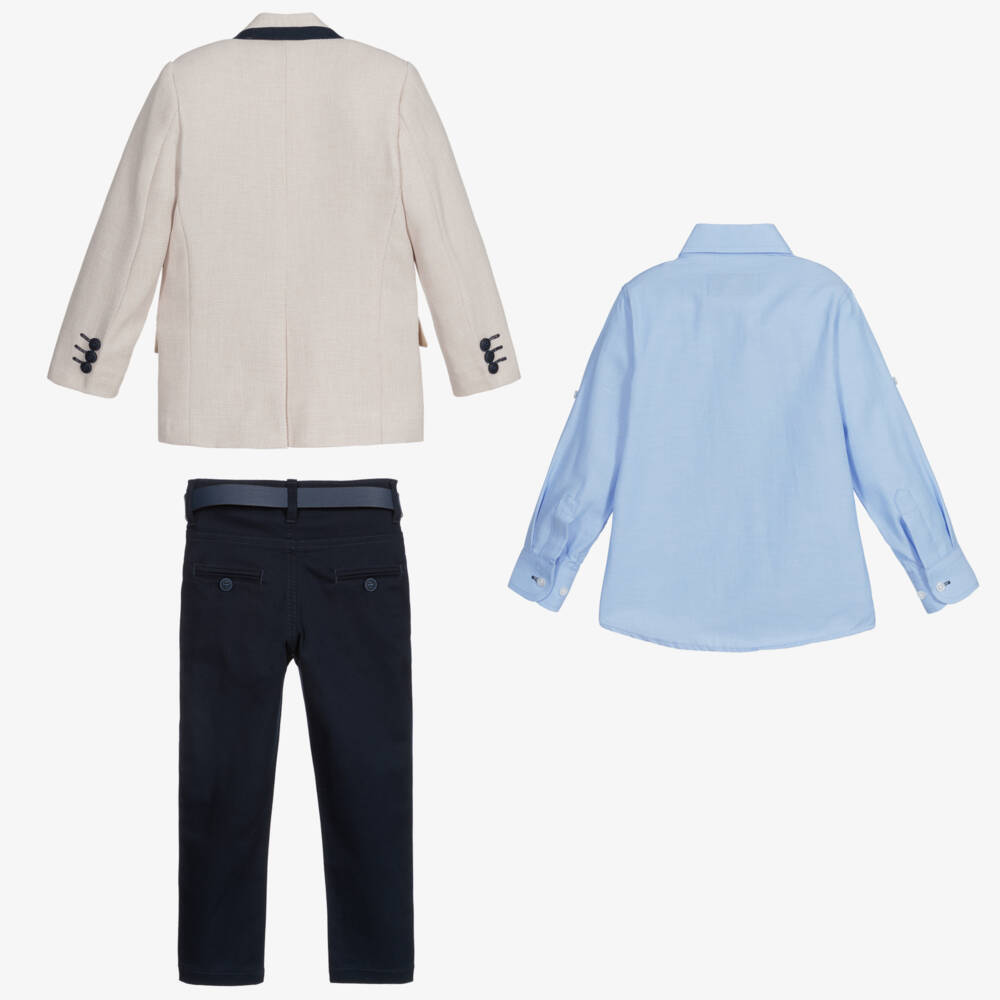 Beau KiD-Boys Beige & Blue Suit | Childrensalon Outlet