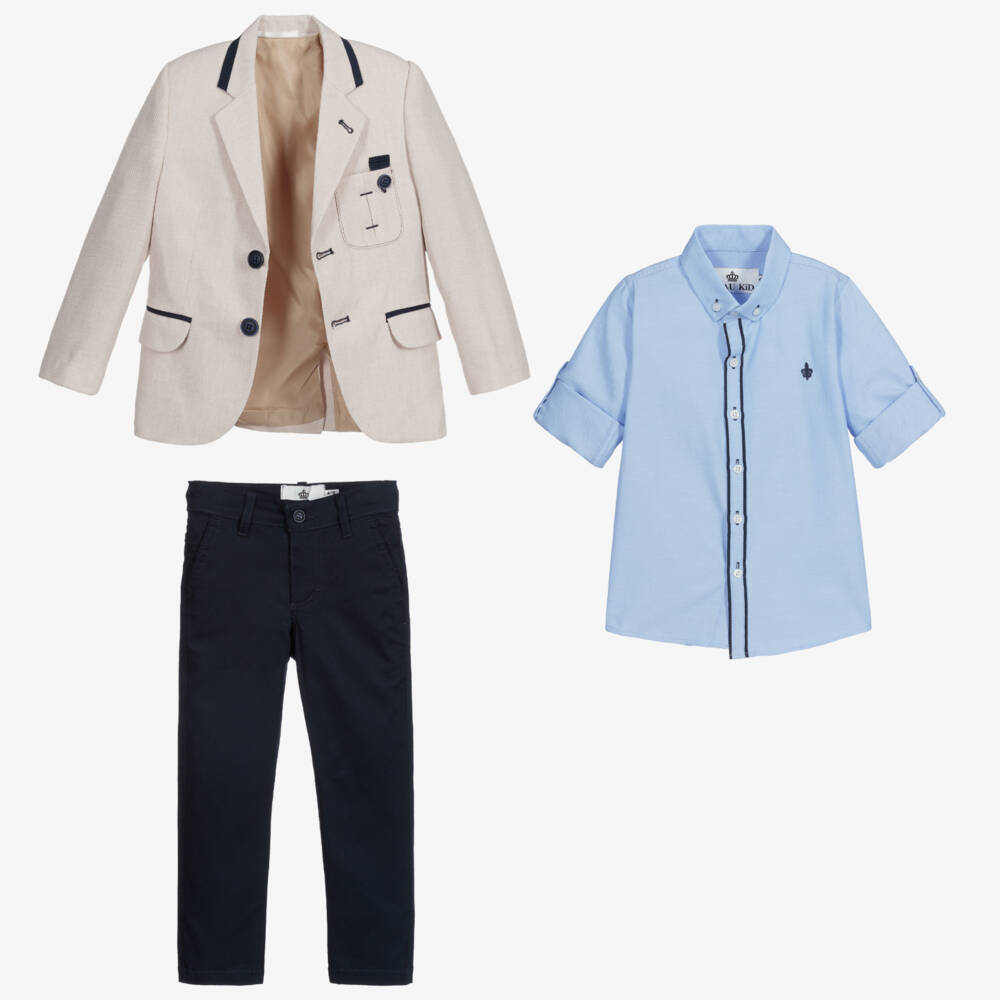 Beau KiD-Boys Beige & Blue Suit | Childrensalon Outlet