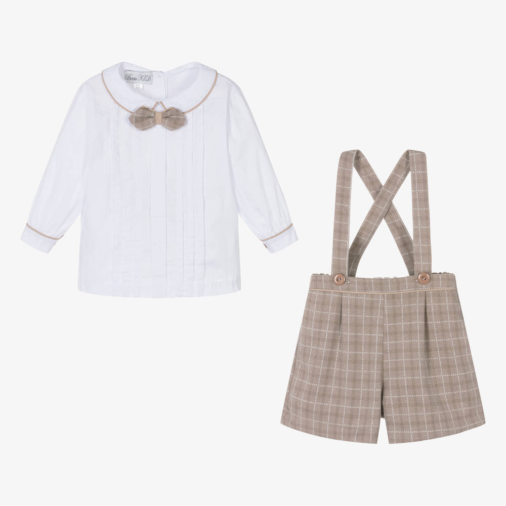 Beau KiD-Boys Beige Check Shorts Set | Childrensalon Outlet