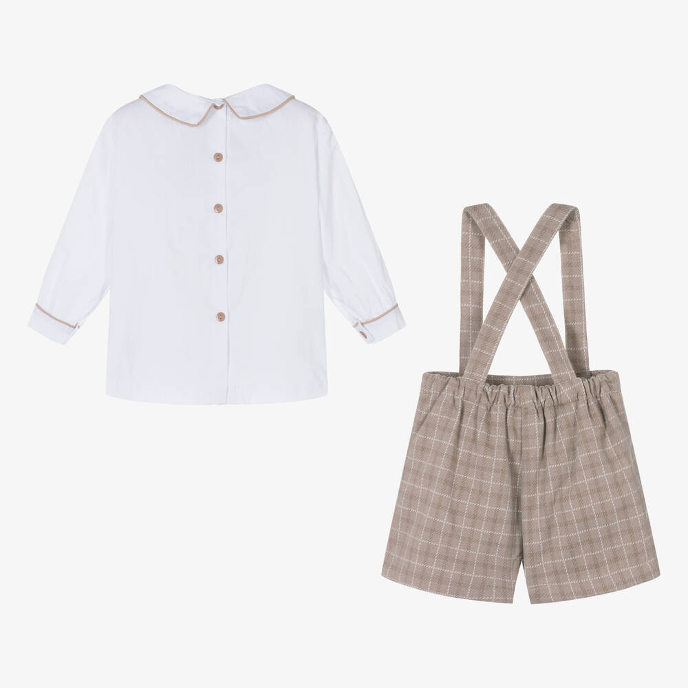 Beau KiD-Boys Beige Check Shorts Set | Childrensalon Outlet
