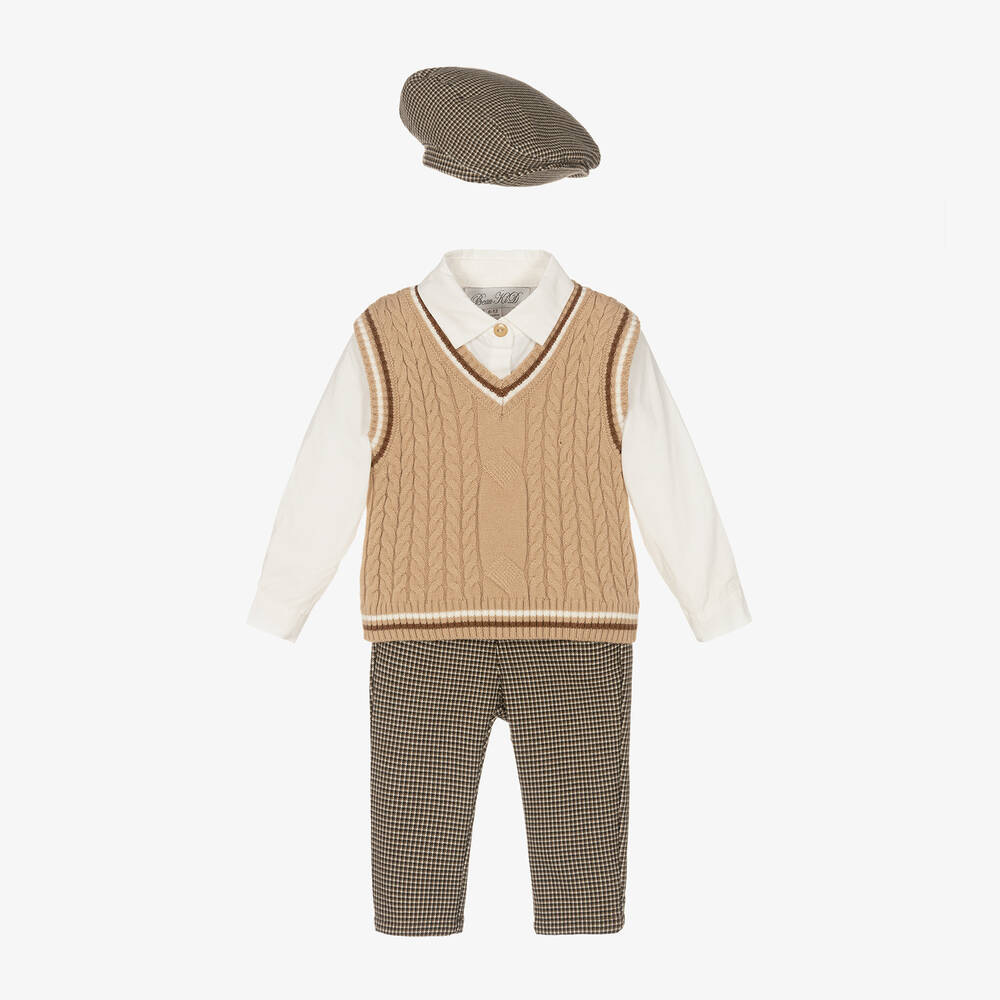 Beau KiD-Boys Beige Cotton Dogtooth Trouser Set | Childrensalon Outlet