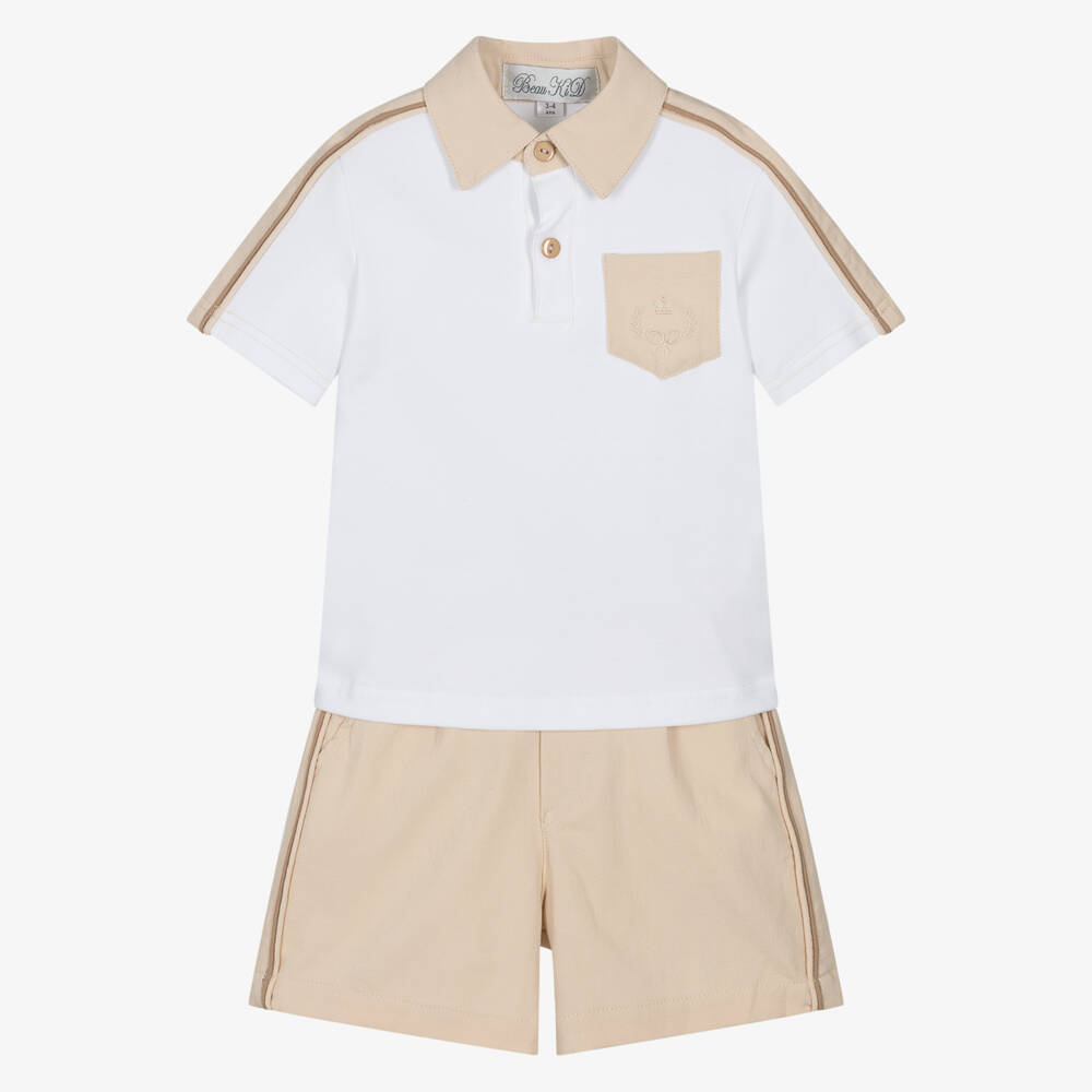 Beau KiD-Boys Beige Cotton Polo Ensemble | Childrensalon Outlet