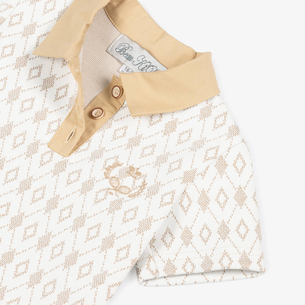 Beau KiD-Boys Beige Cotton Polo Shirt & Shorts Set | Childrensalon Outlet