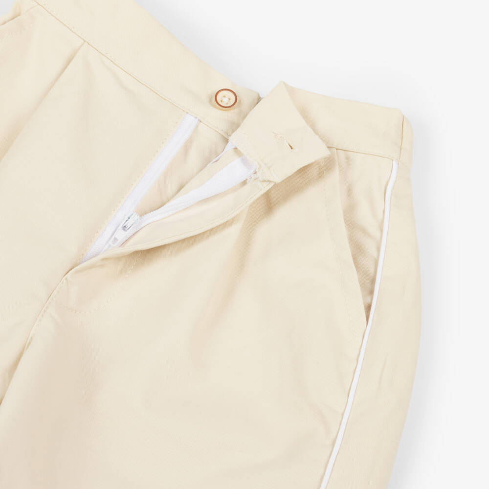 Beau KiD-Boys Beige Cotton Shirt & Shorts Set with Stripes | Childrensalon Outlet