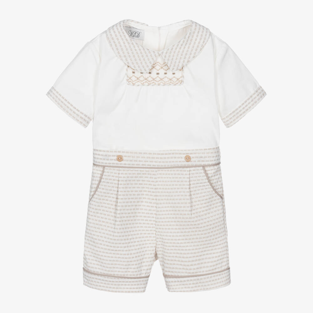 Beau KiD-Boys Beige & Ivory Cotton Ensemble | Childrensalon Outlet