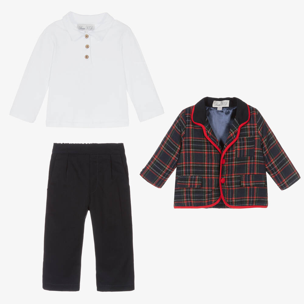 Beau KiD-Синий костюм в клетку из 3 предметов | Childrensalon Outlet