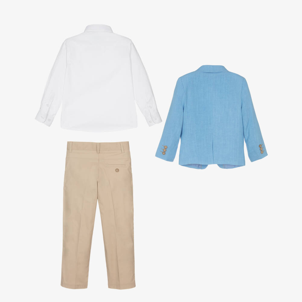 Beau KiD-Boys Blue & Beige Viscose & Linen Suit | Childrensalon Outlet