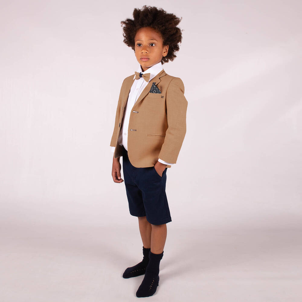 Beau KiD-Boys Blue & Brown Cotton Shorts Suit | Childrensalon Outlet