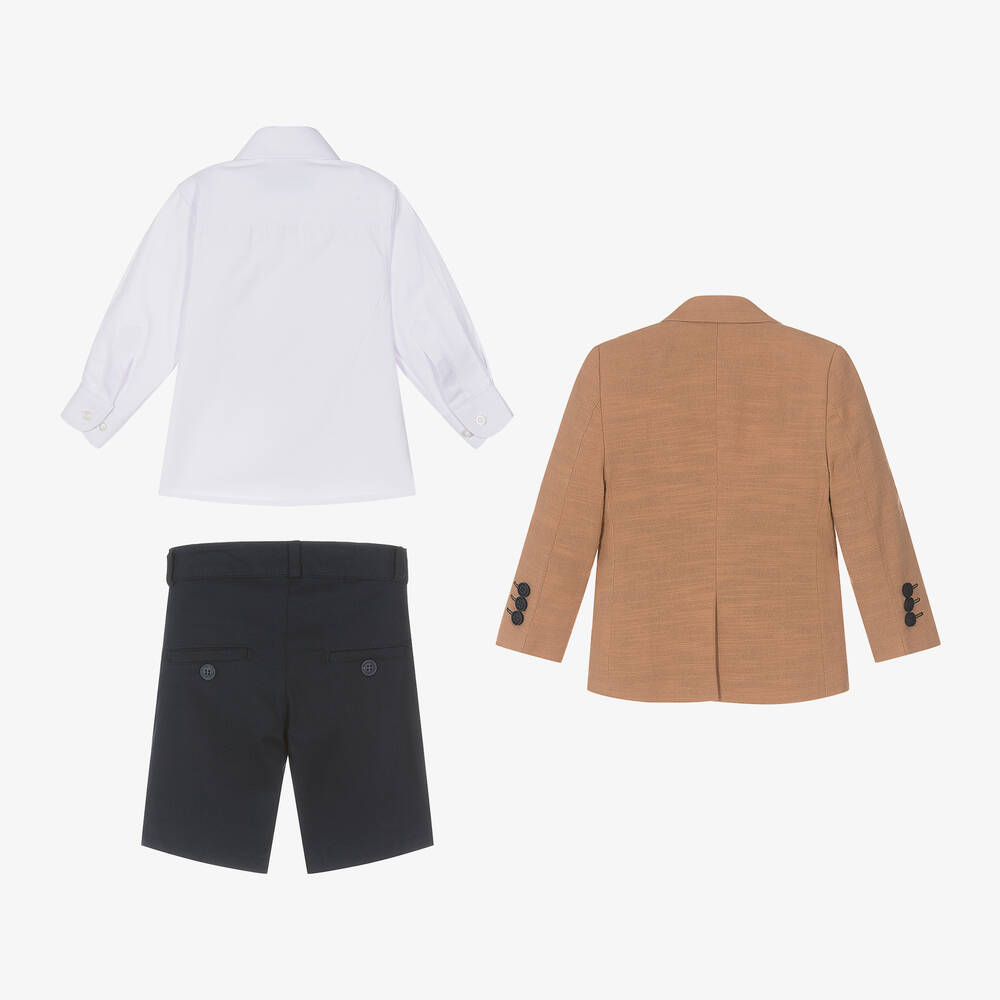 Beau KiD-Boys Blue & Brown Cotton Shorts Suit | Childrensalon Outlet