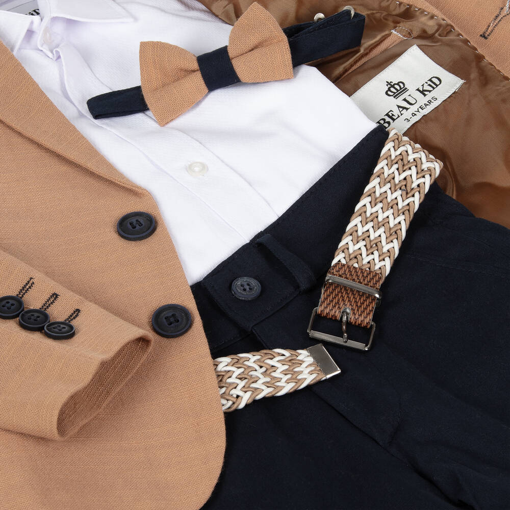 Beau KiD-Boys Blue & Brown Cotton Shorts Suit | Childrensalon Outlet