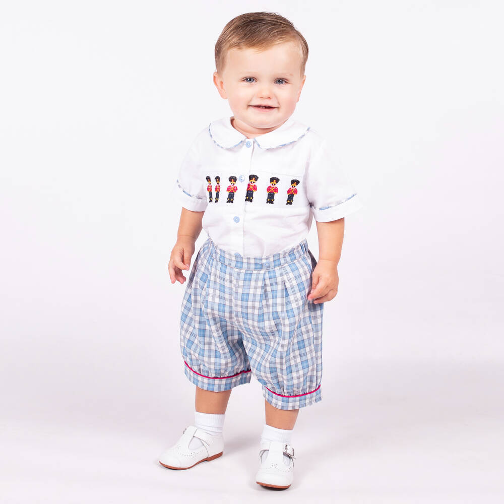 Beau KiD-Boys Blue Checkered Shorts Ensemble | Childrensalon Outlet