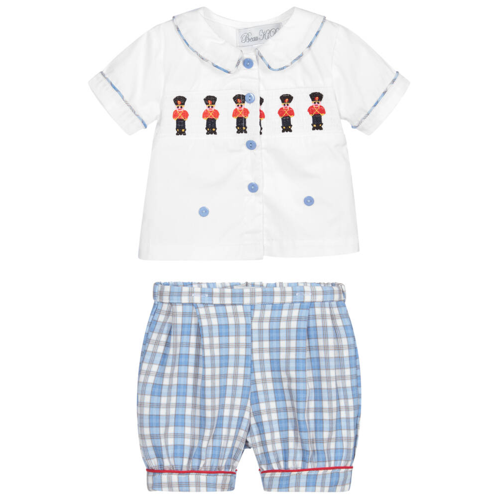 Beau KiD-Boys Blue Checkered Shorts Ensemble | Childrensalon Outlet