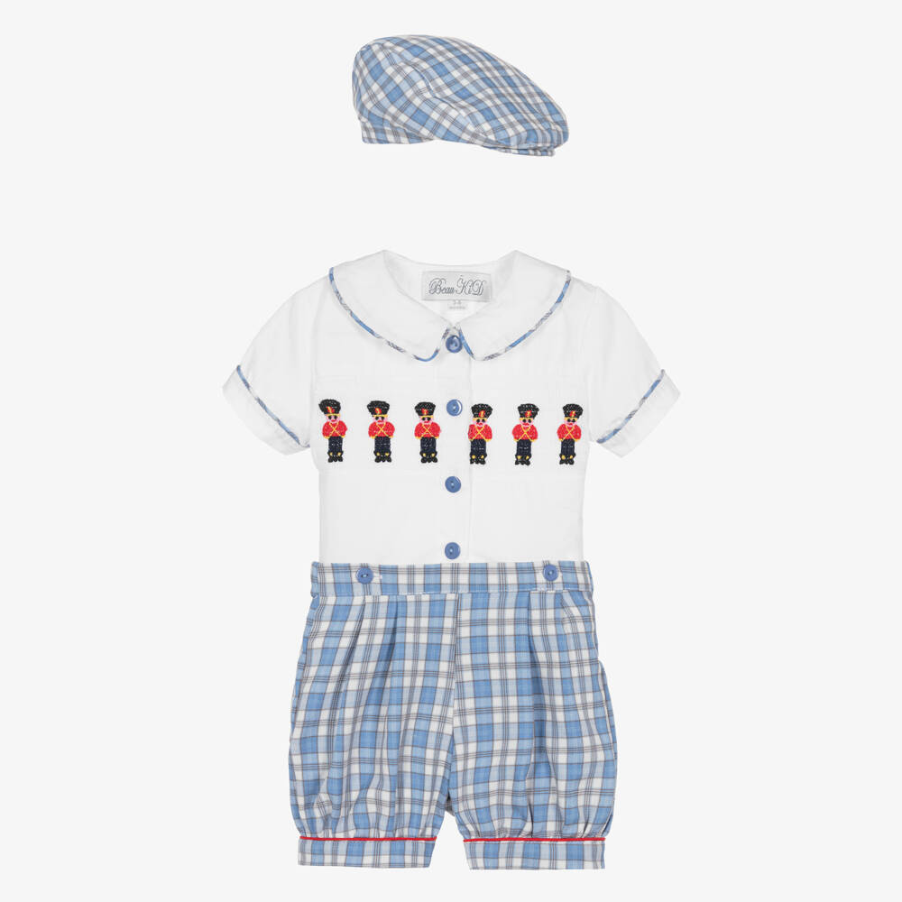 Beau KiD-Boys Blue Checkered Shorts Ensemble | Childrensalon Outlet